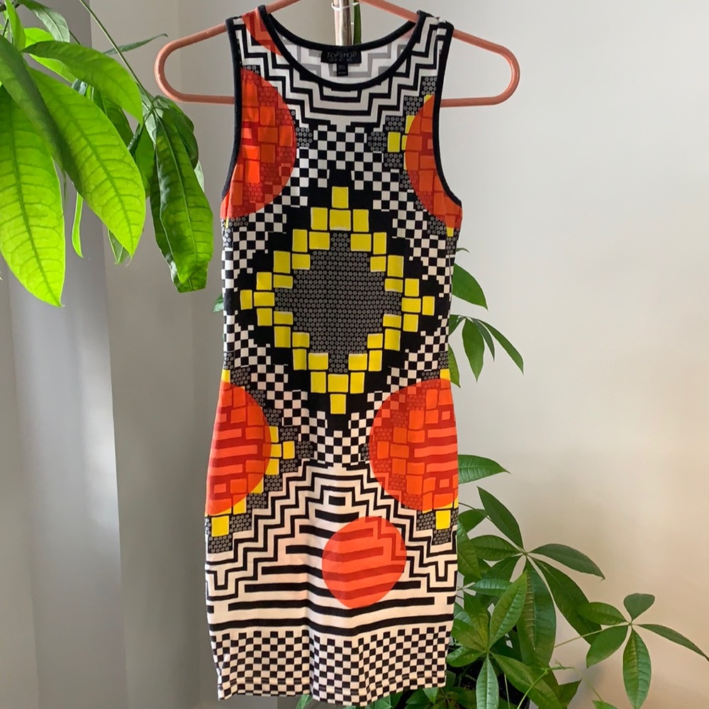 Topshop graphic print tank top dress bodycon US 2